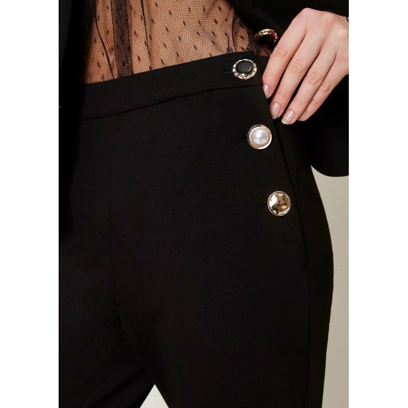 Twinset Milano Black Cropped Trousers with Jewelled Pockets