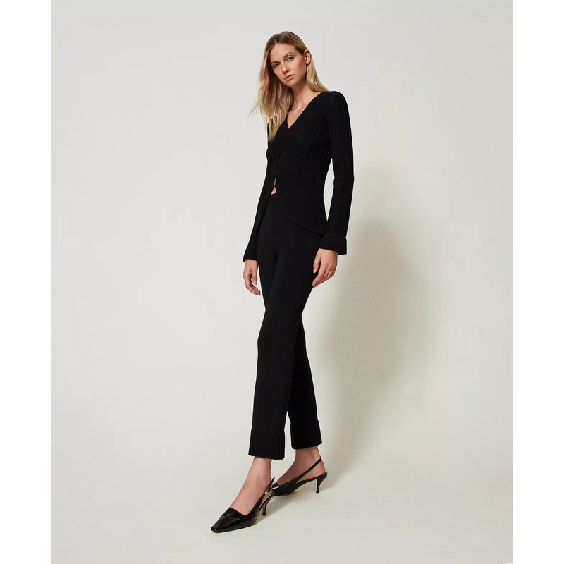 Twinset Milano Black Flared Knit Trousers