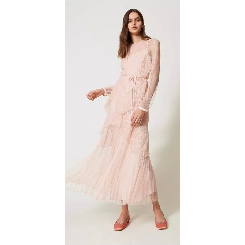 Twinset Milano Cupcake Pink Long pleated Tulle Dress