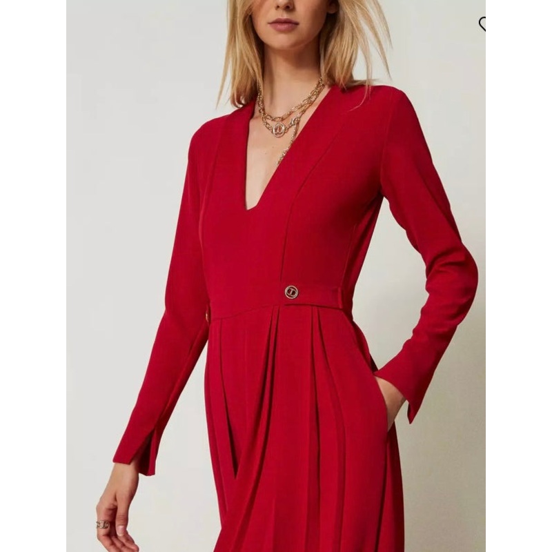 Twinset Milano Venetian Red Crepe Pleated Jumpsuit