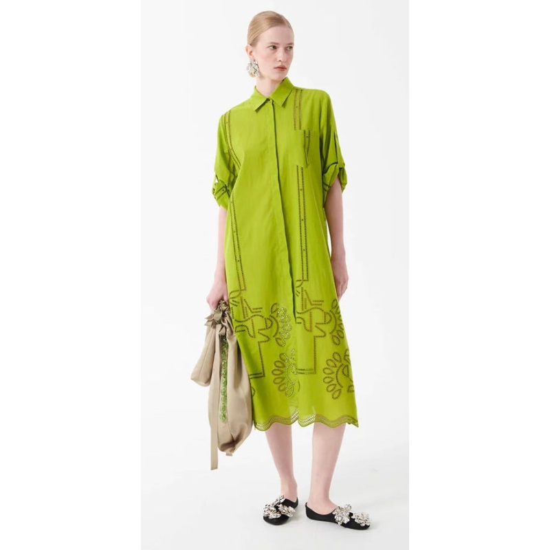 Beatrice B Lime Green Broderie Anglaise Cotton Dress