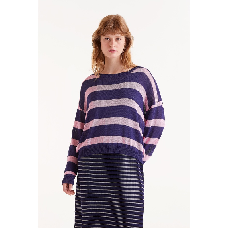 Compaia Fantastica Navy & Pink striped knit jumper