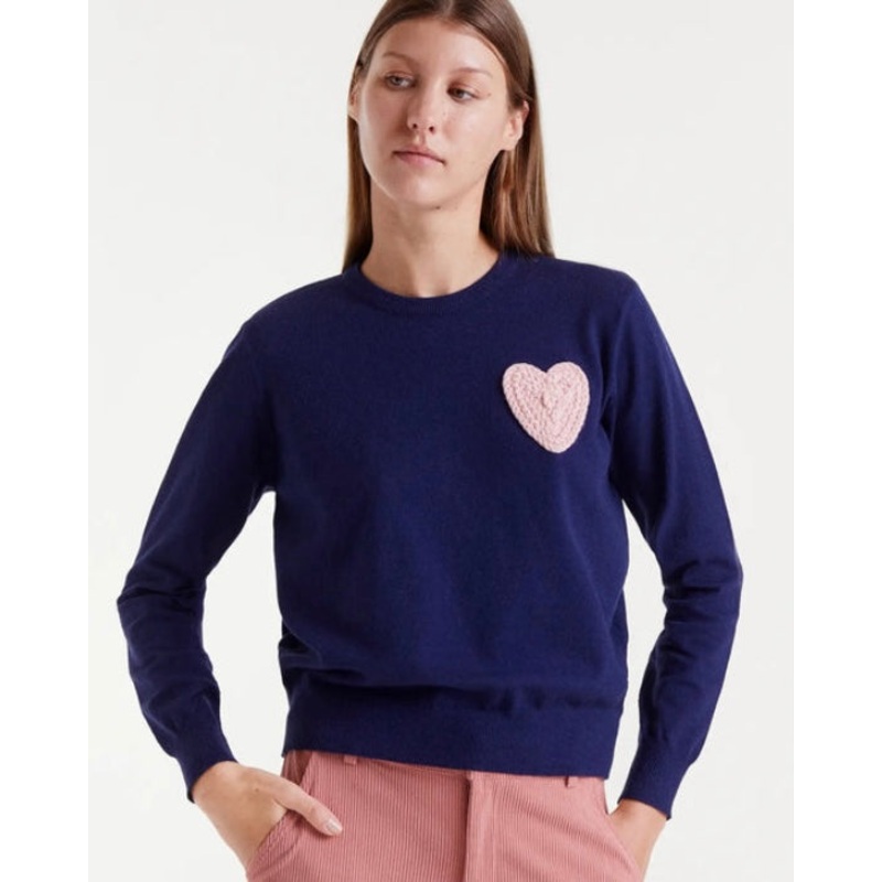 Compaia Fantstica Navy Fine Knit Jumper with Pink Heart