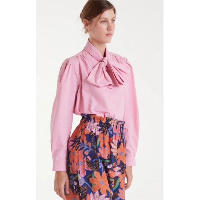 Compaia Fantstica Pink Cotton Pussybow Shirt
