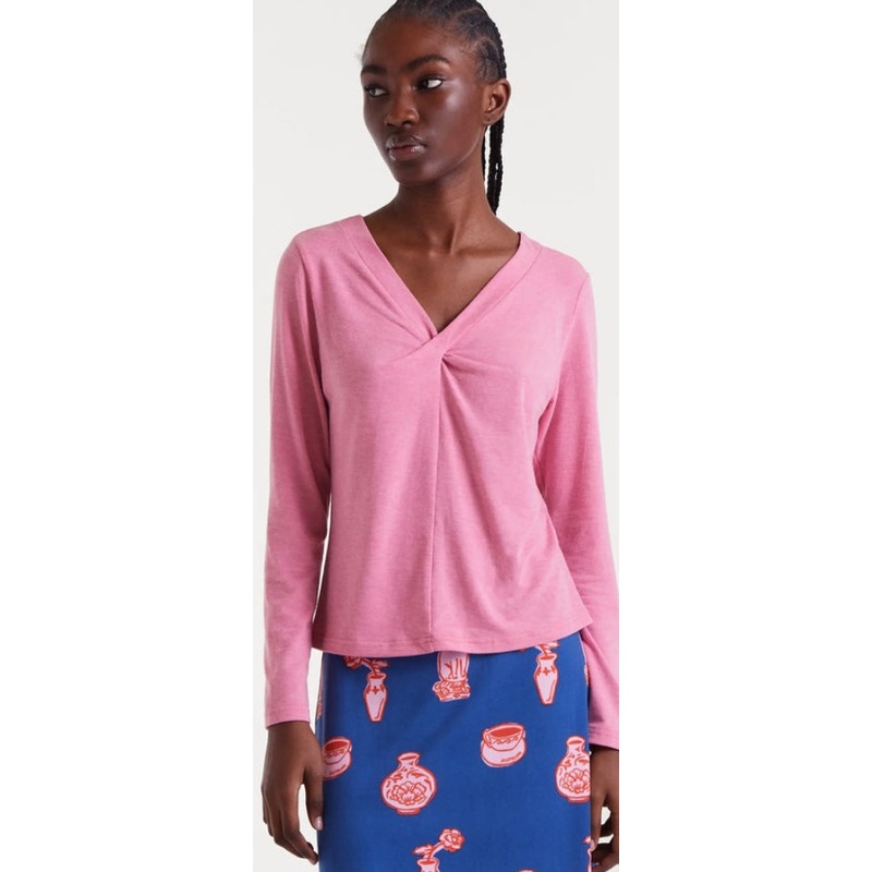 Compaia Fantstica Pink Long Sleeve V-Neck Top