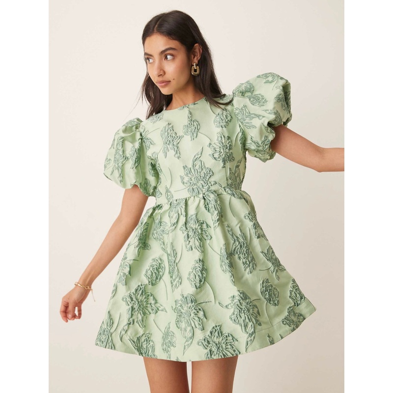 DREAM Sister Jane Clover Jacquard Mini Dress in Sage Green