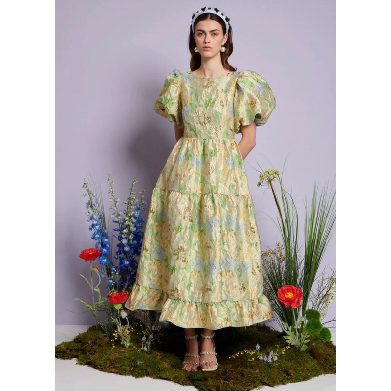 DREAM Sister Jane Green Blue Pasqueflower Jacquard Midi Dress