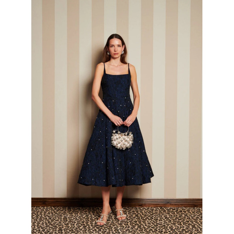 DREAM Sister Jane Navy Midi Dress with Crystal Embellishments