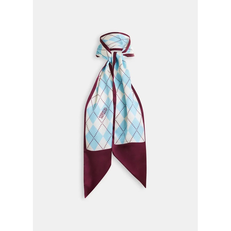 Essentiel Antwerp Burgundy & Blue Argyle Print Satin Scarf