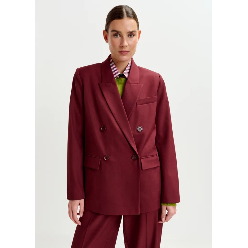 Essentiel Antwerp Burgundy Double-Breasted Suit Blazer