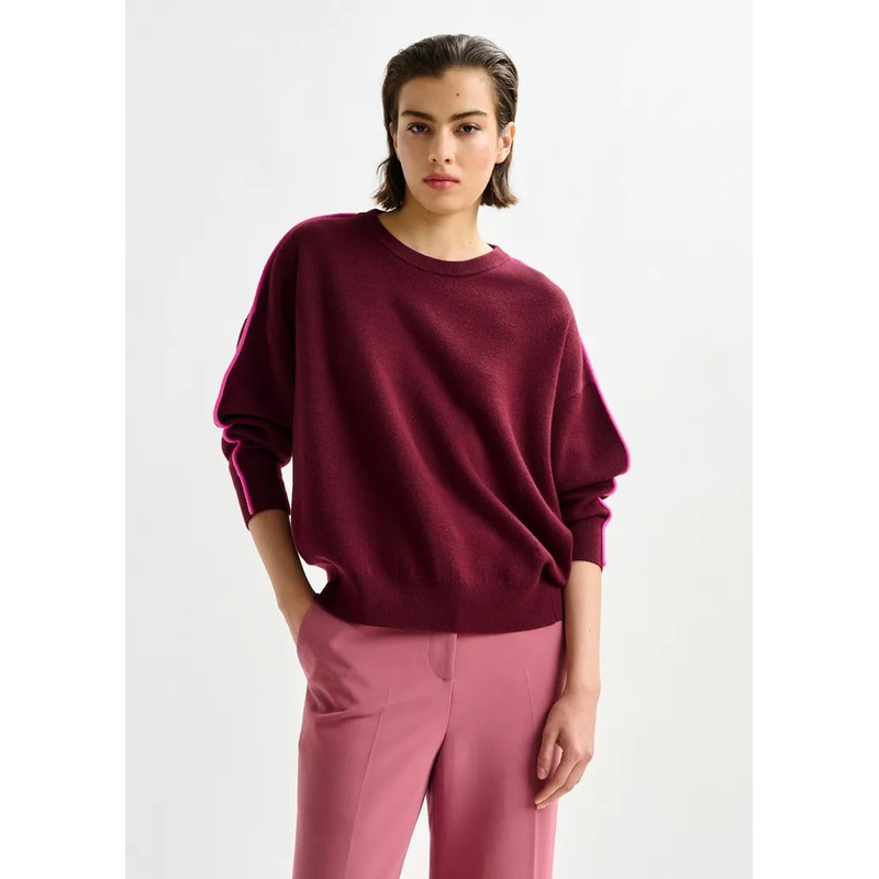 Essentiel Antwerp Burgundy Knitted Sweater with Pink Piping