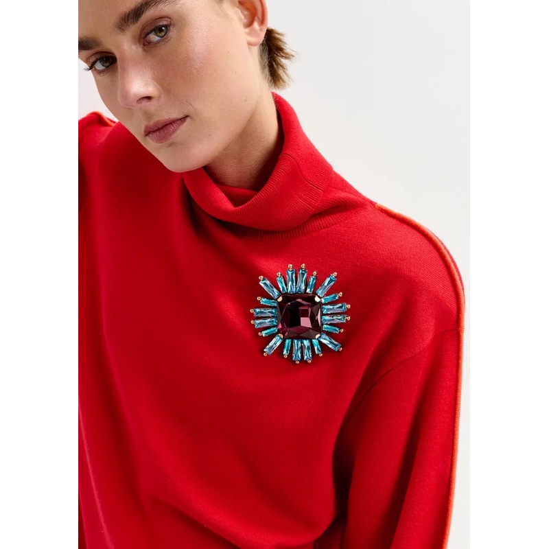 Essentiel Antwerp Burgundy & Light Blue Large Brooch