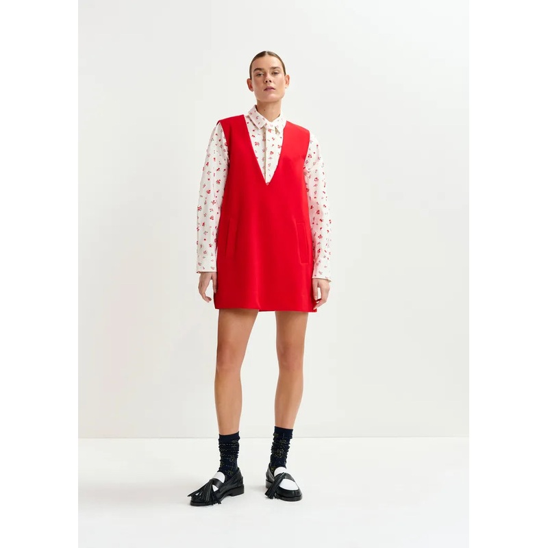 Essentiel Antwerp Red Sleeveless V-Neck Mini Dress