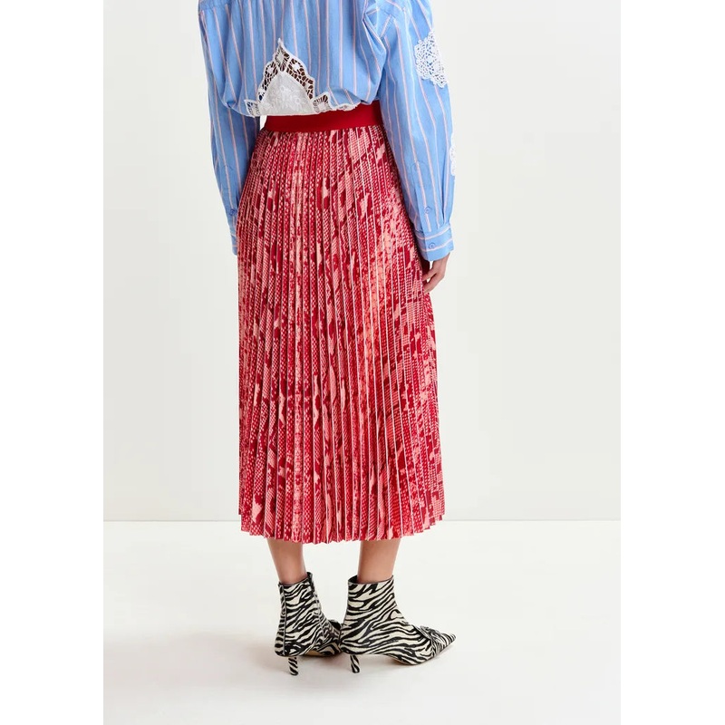 Essentiel Antwerp Red Snake Print Pleated Skirt