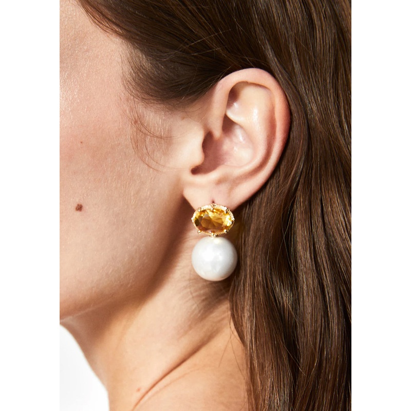 NALI Yellow Gemstone & Pearl Earrings