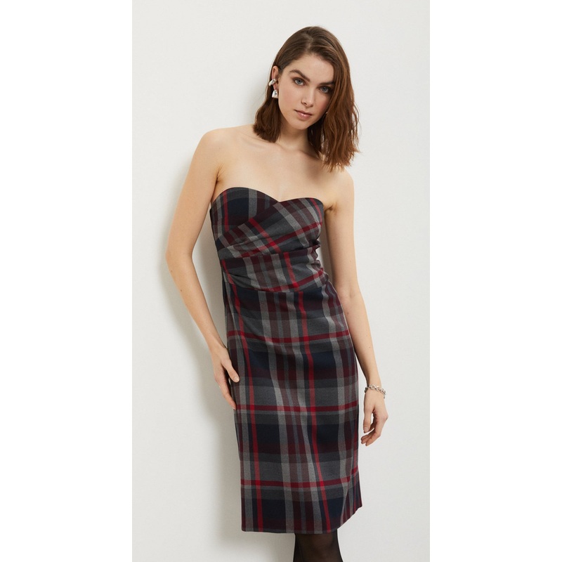 OttodAme Black Red Tartan Strapless Dress
