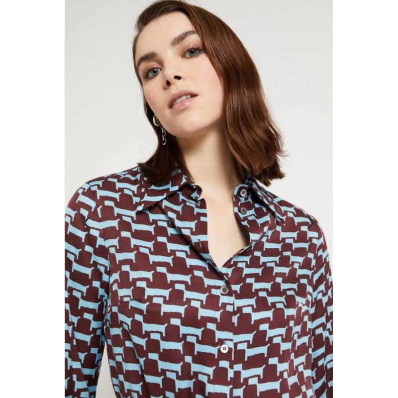 OttodAme Blue & Burgundy Print Shirt Mini Dress