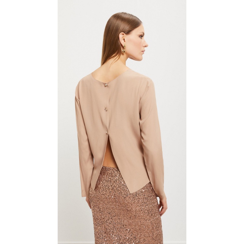 OttodAme Champagne Silk Blend Blouse with Jewel Back Fastenings