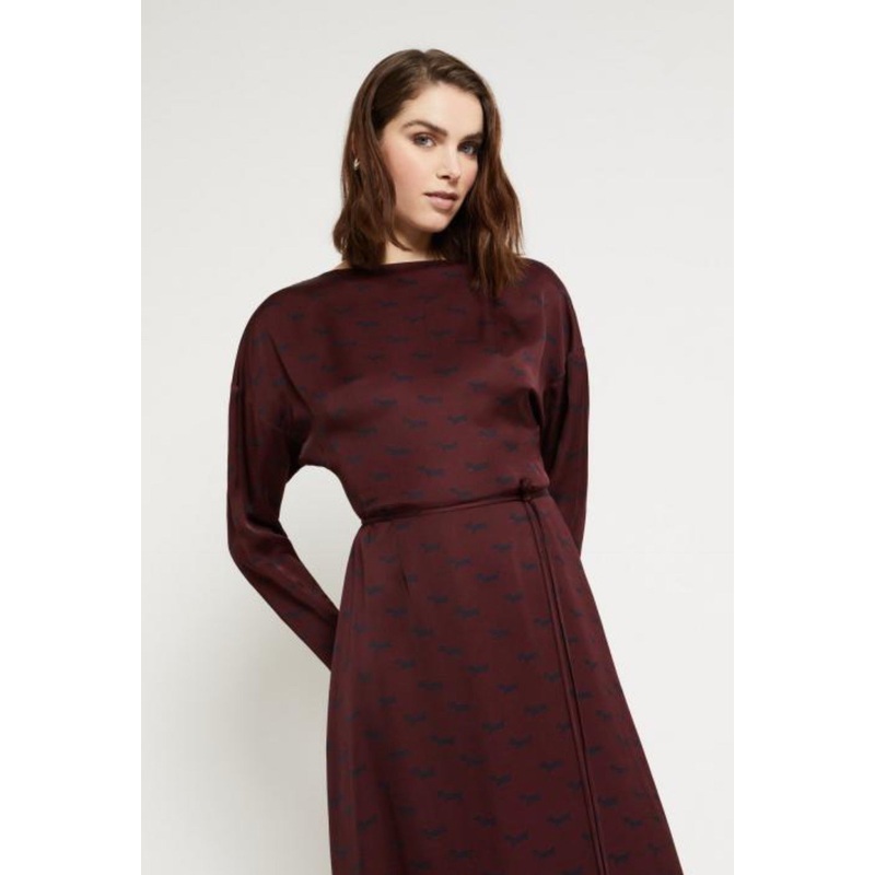 OttodAme Long Sleeve Burgundy Print Midi Dress