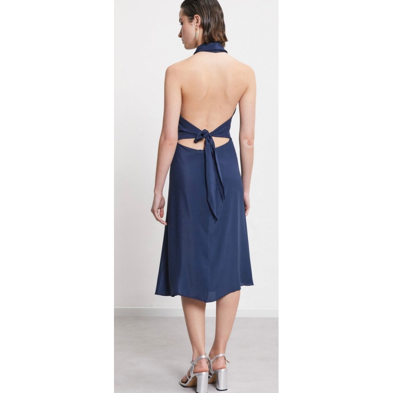 Ottodame Navy Silk Halter-Neck Silk Blend Dress