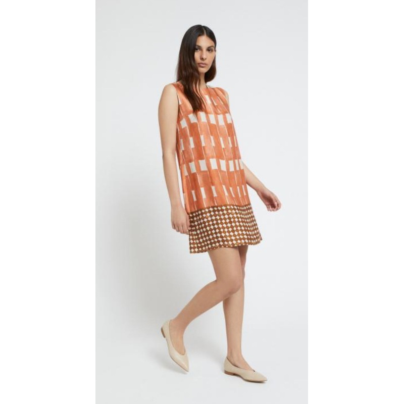 OttodAme Peach Geometric Print Silk Viscose Shift Dress
