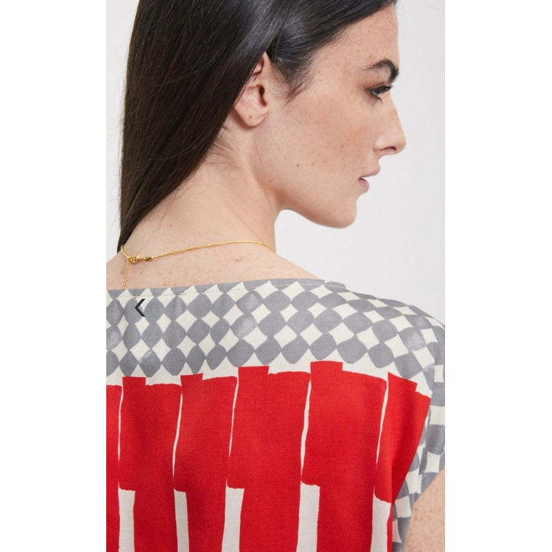 Ottodame Red Geometric Print Viscose Top