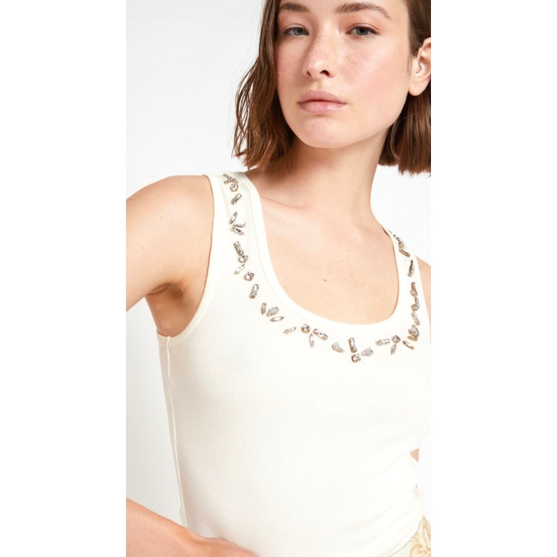 Ottodame White Jersey Tank Top with Crystals