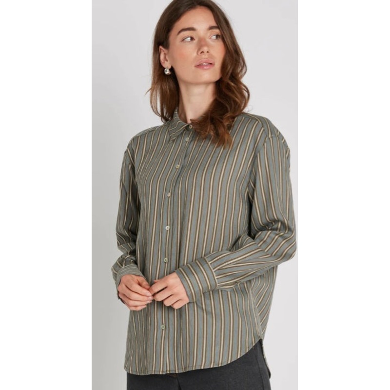 PBO Blue , Khaki & Oatmeal Stripe Linen Mix Shirt