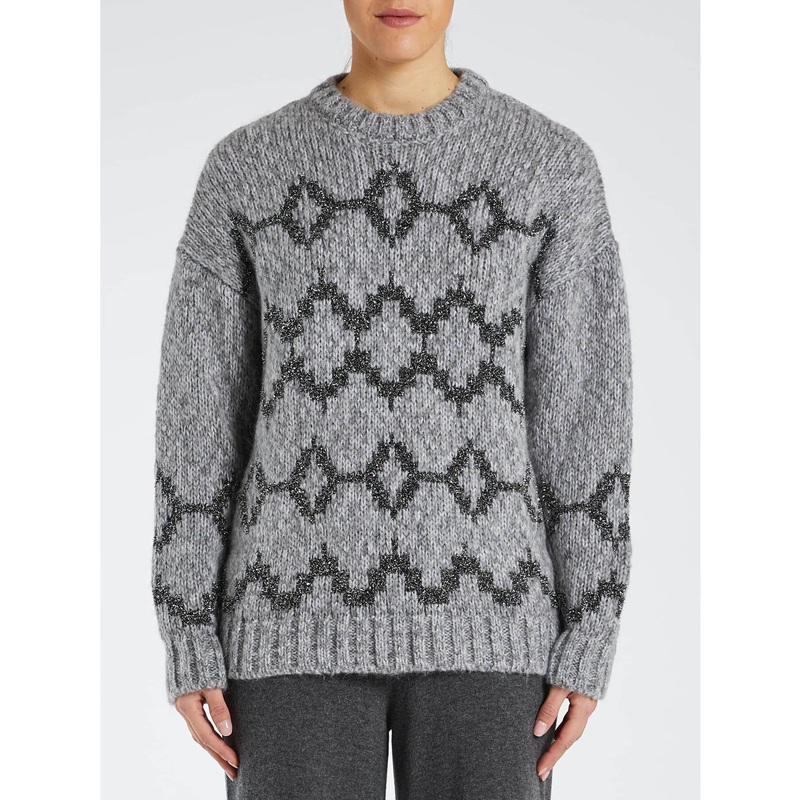 PENNYBLACK Grey Knit Jumper with Metallic Geometric Design