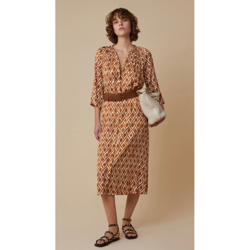 PennyBlack Tobacco & Soft White Diamond Print Shirt Dress