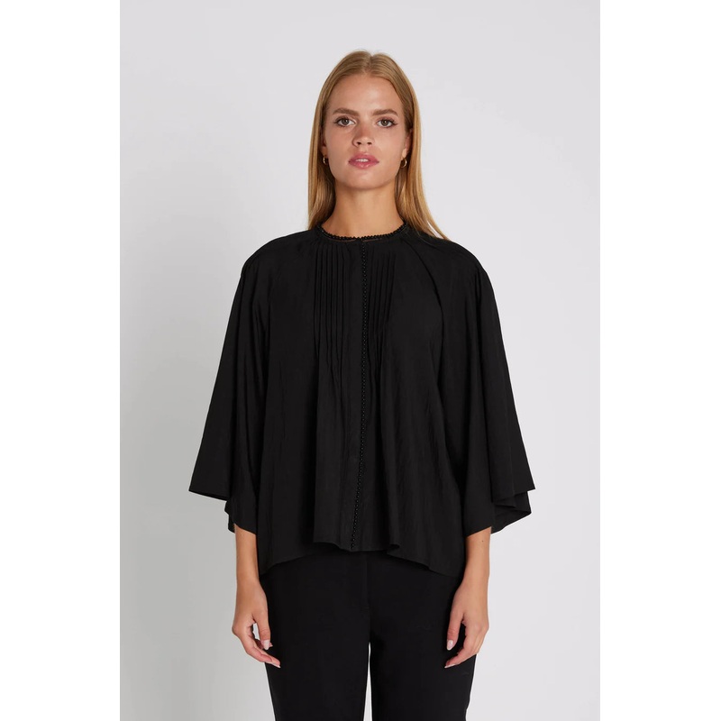RDF Black Angel Sleeve Pin-Tuck Blouse