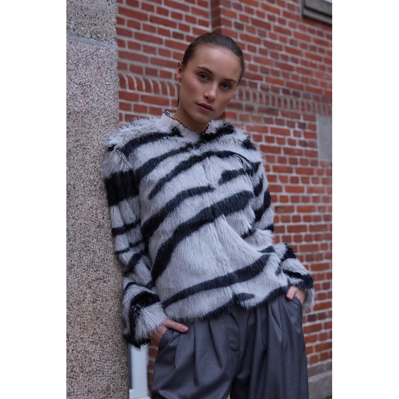 RDF Grey & Black Faux Fur Jacket