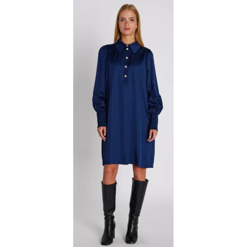 RDF Midnight Blue Shift Dress with Crystal Buttons