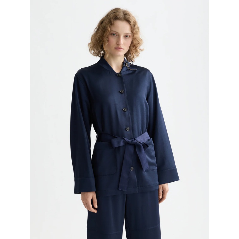 Scotch & Soda Navy Tailored Satin Blazer with Belt