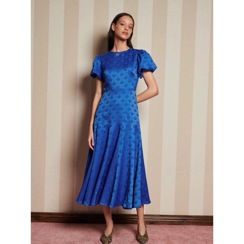 Sister Jane Cobalt Blue Jacquard Lace Midi Dress