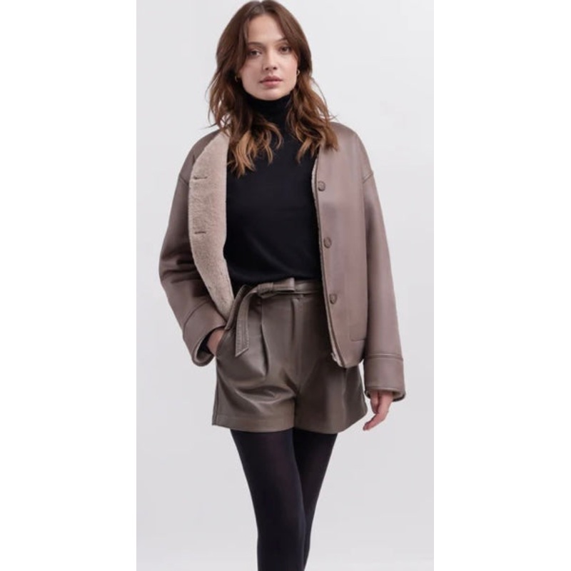 URBANCODE Reversible Mink Faux Fur & Suede Collarless Jacket