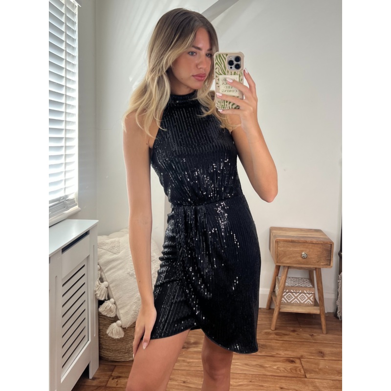 Addie Sequin Wrap Skirt Mini dress / Black