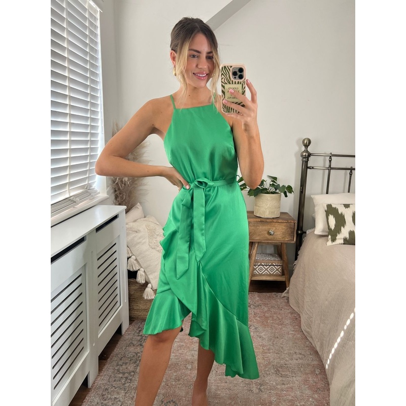Ariana Halter Frill Dress / Vivid Green