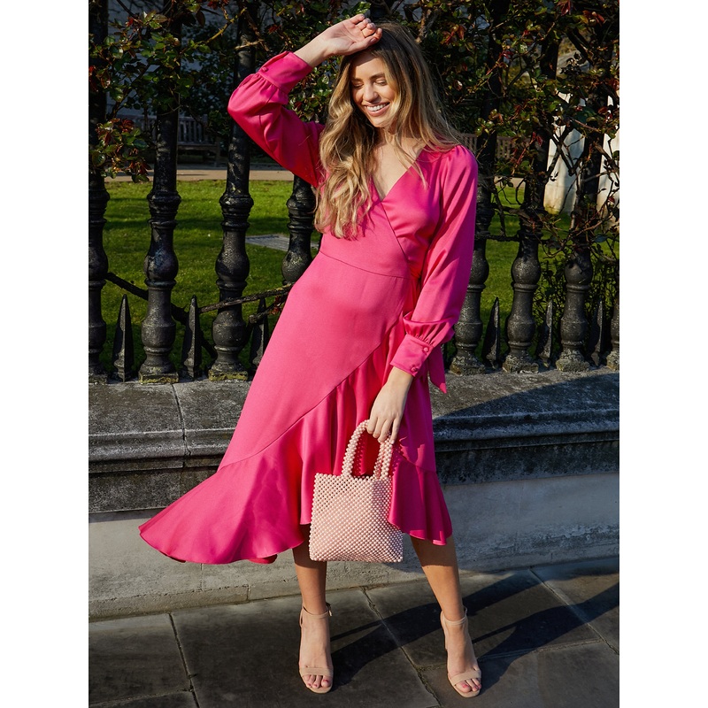Charlotte Wrap Midi Dress / Pink