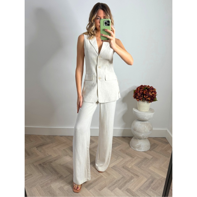 Claire Linen Straight Leg Trouser in Neutral