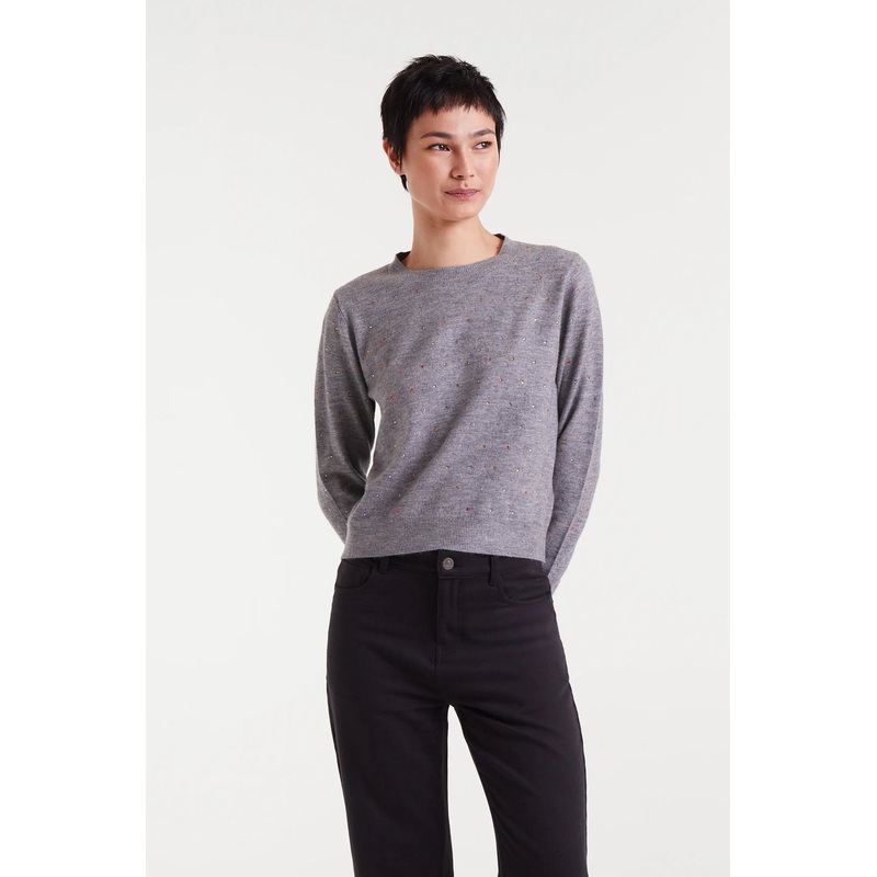 Compaia Fantastica Grey Fine Knit Jumper with Multi-Coloured Gems