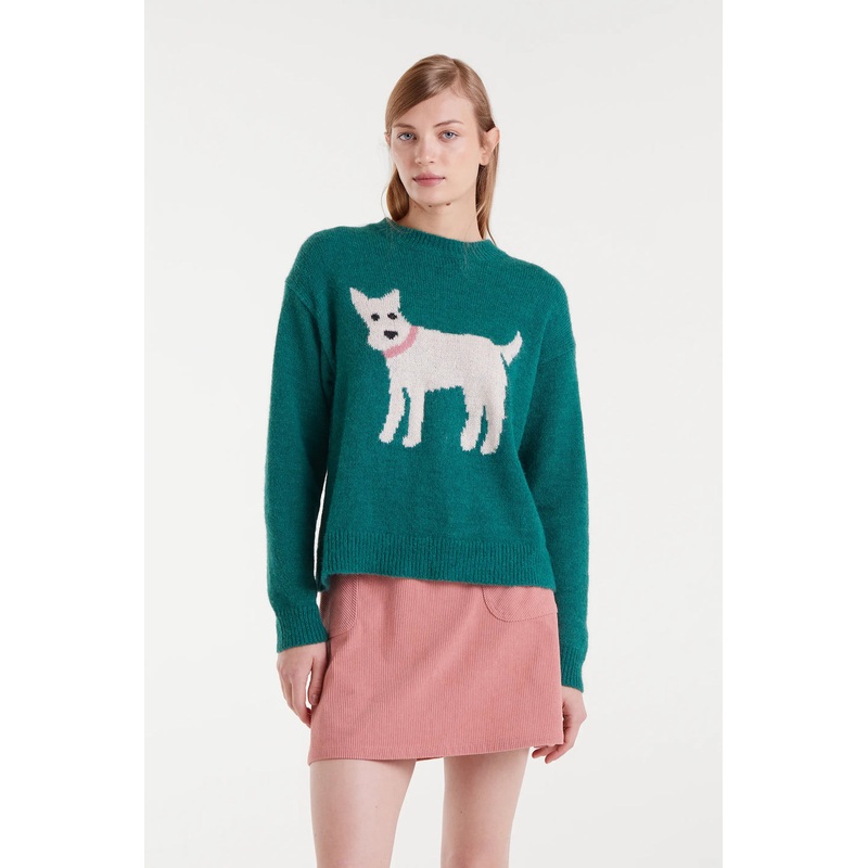 Compaia Fantstica Green Knit Jumper with Dog Print