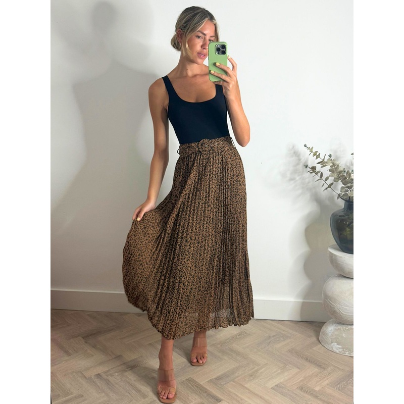 Demi Pleated Midi Skirt / Animal