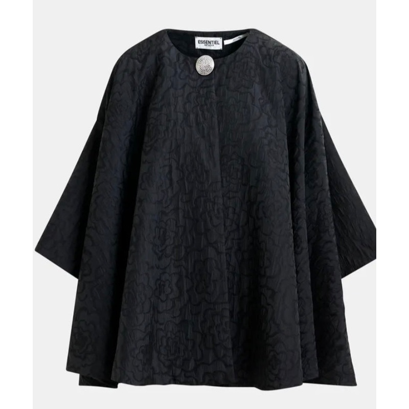 Essentiel Antwerp Black jacquard oversized cape jacket