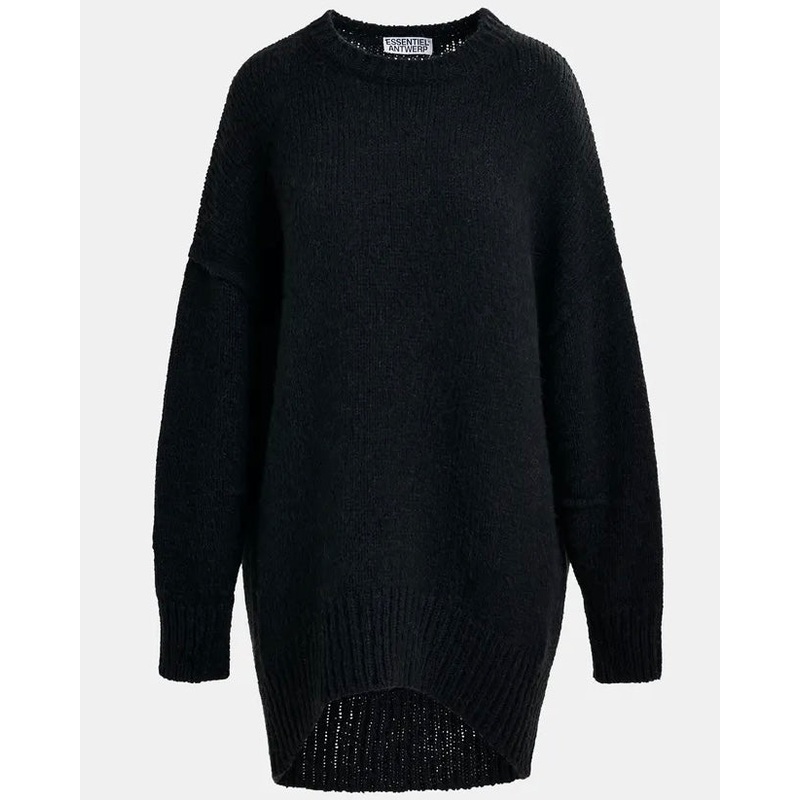 Essentiel Antwerp Black knit mini dress with ruffle detail