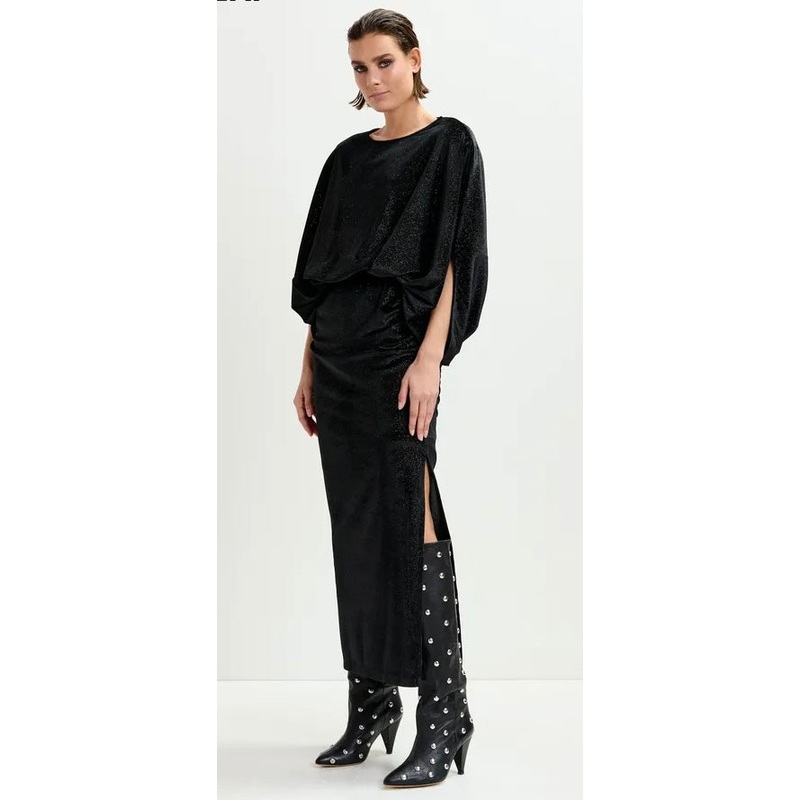 Essentiel Antwerp Black maxi dress with cape-like sleeves