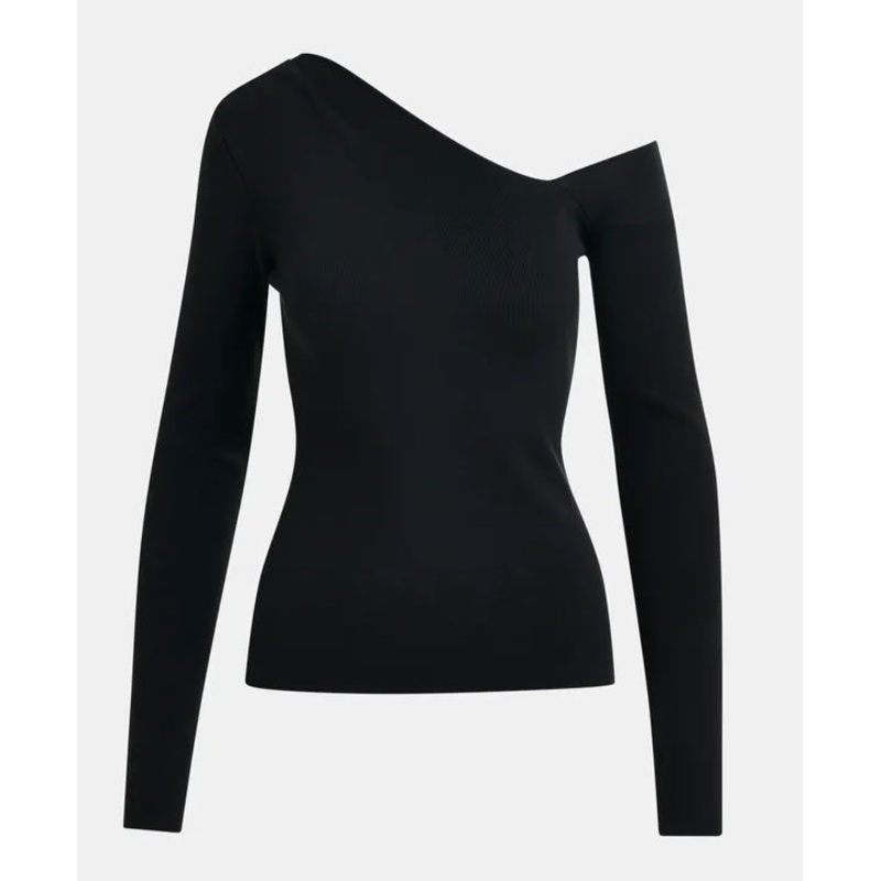 Essentiel Antwerp Black rib-knitted sweater with asymmetric neckline