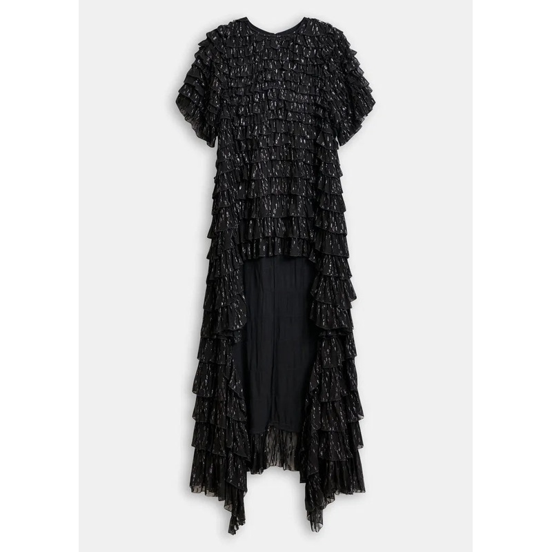 Essentiel Antwerp Black Ruffled Mini Dress with Train