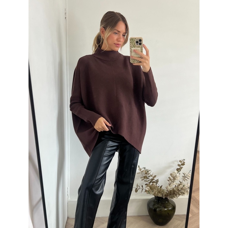 Hope Knitted High Neck Jumper / Chocolate