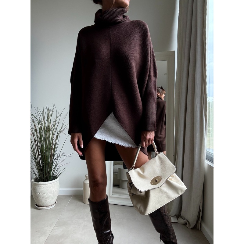Longer Length Hope Knitted Jumper / Chocolate Brown